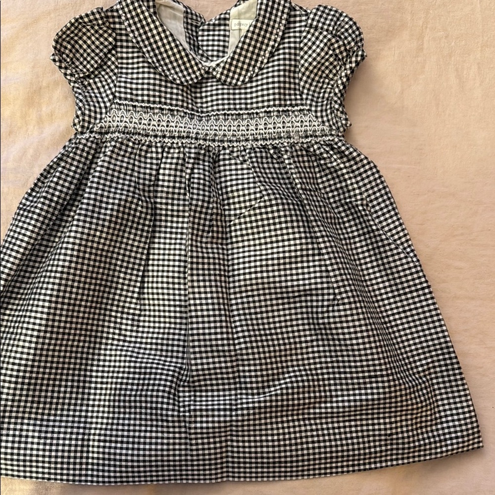 Pottery Barn kids girls silk Classic Black and White Checkered Kids Dress 36 mos